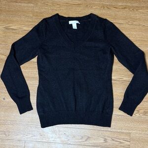 Banana Republic Classic Black Merino Wool V-Neck Sweater